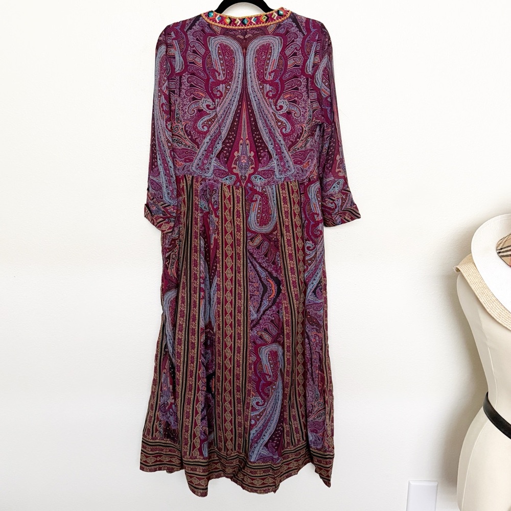 Soft Surroundings Mira Purple Paisley Embroidered Southwest Boho Maxi Dress - Picture 6 of 12